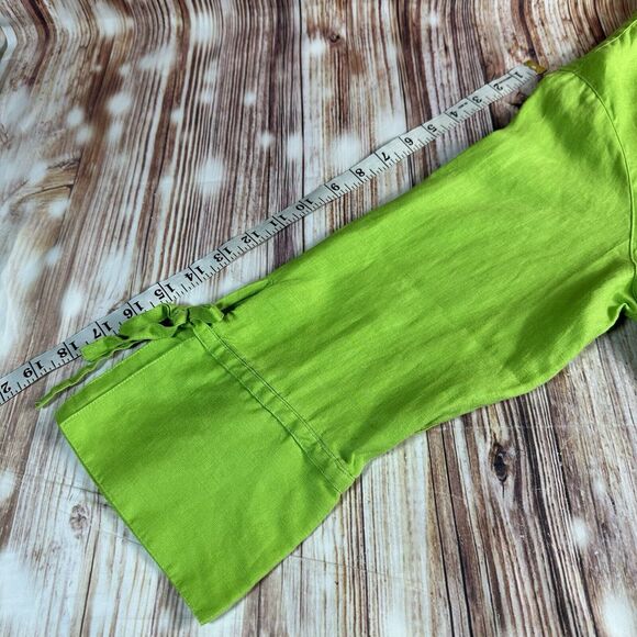 John Mark Size Large 100% Linen Top Green Boho Tunic Button Shirt 3/4 Sleeves - Picture 6 of 10